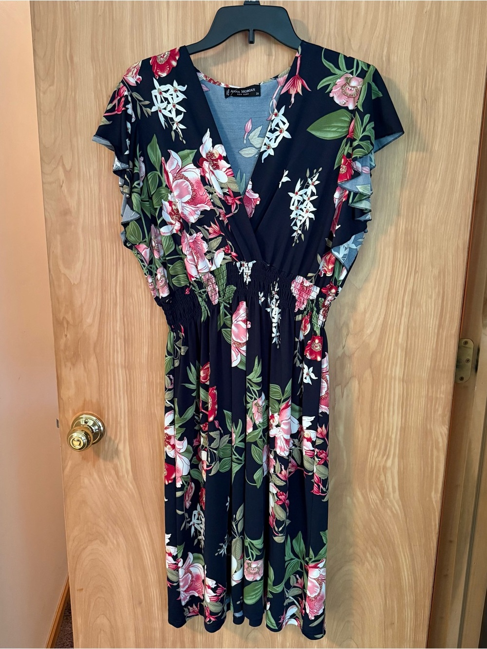 Avenue Floral Wrap-Style Midi Dress in Navy